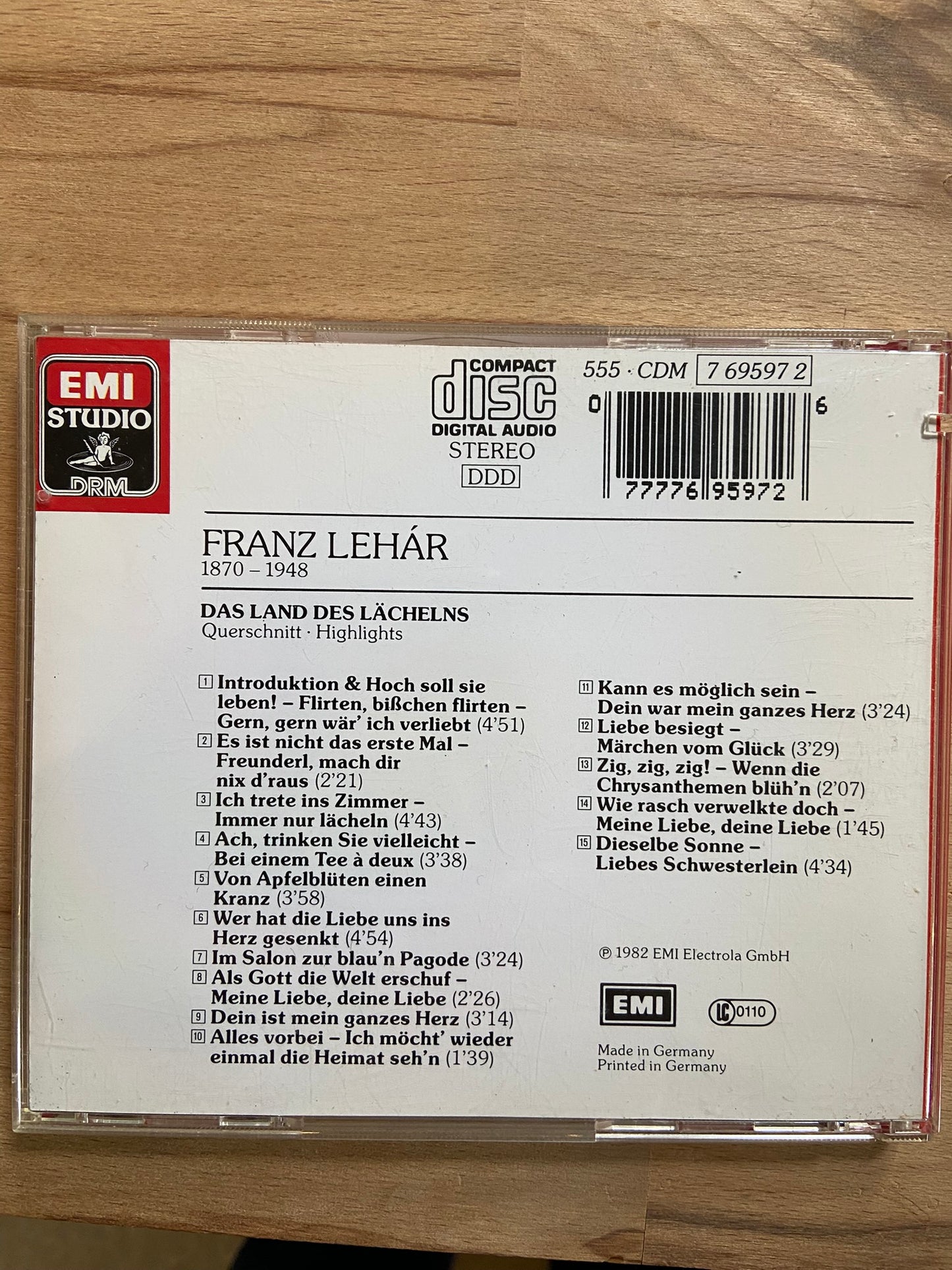 Back cover of a Franz Lehár CD with EMI branding