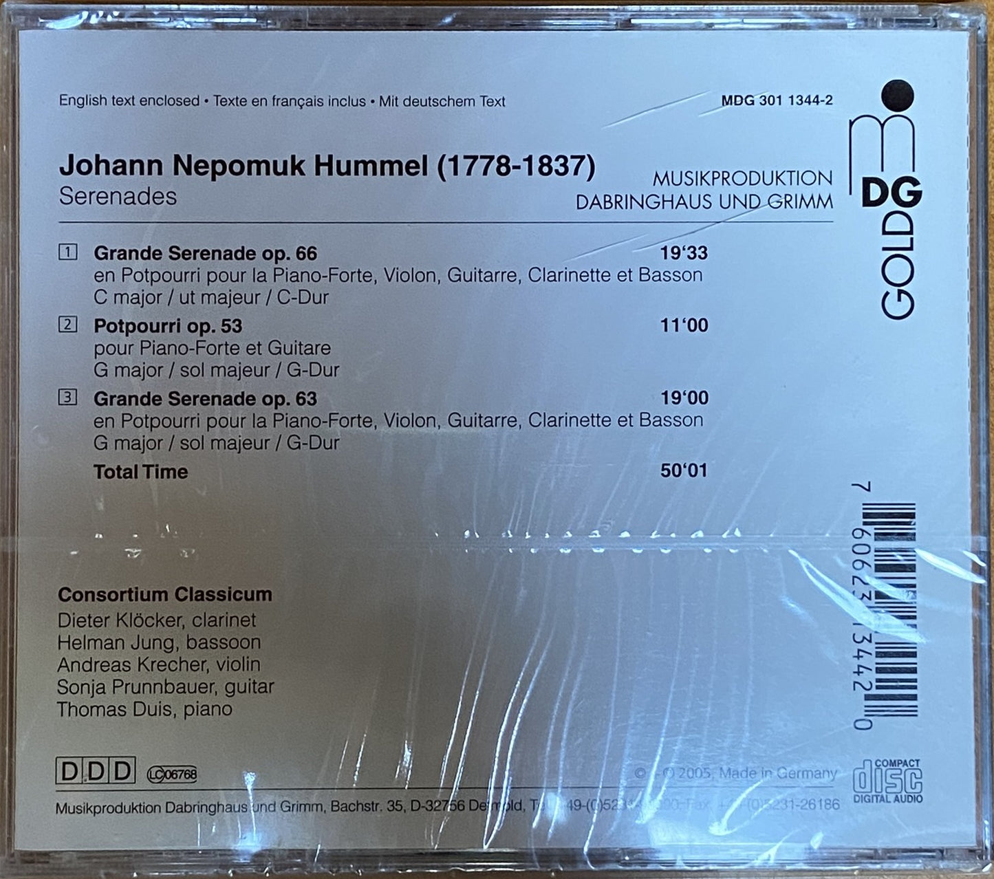 Hummel : Serenades for Guitar, Piano, Clarinet, Violin and Bassoon