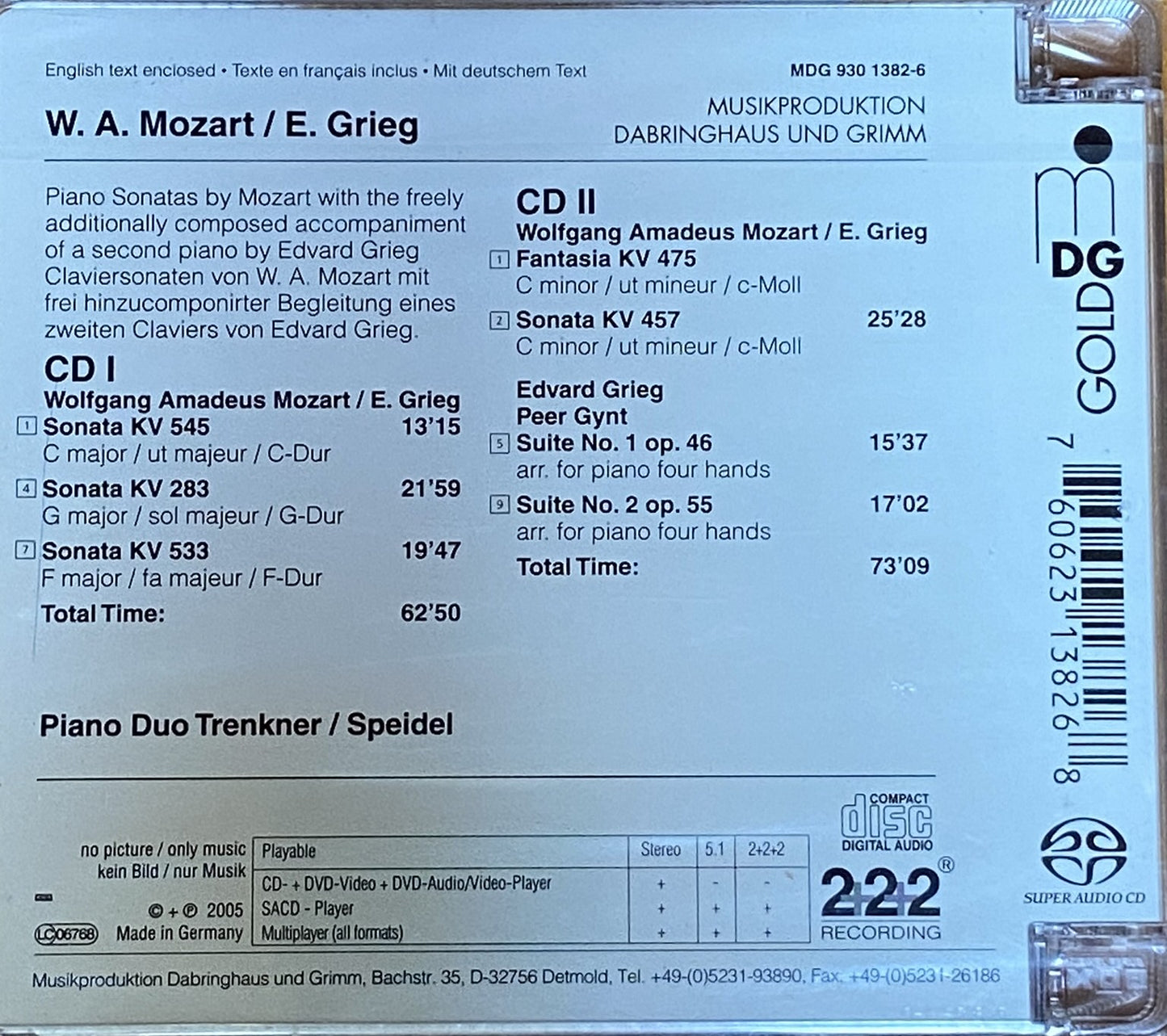 Mozart: Piano Sonatas with additional second piano; Grieg: Peer Gynt Suites Nos. 1 & 2