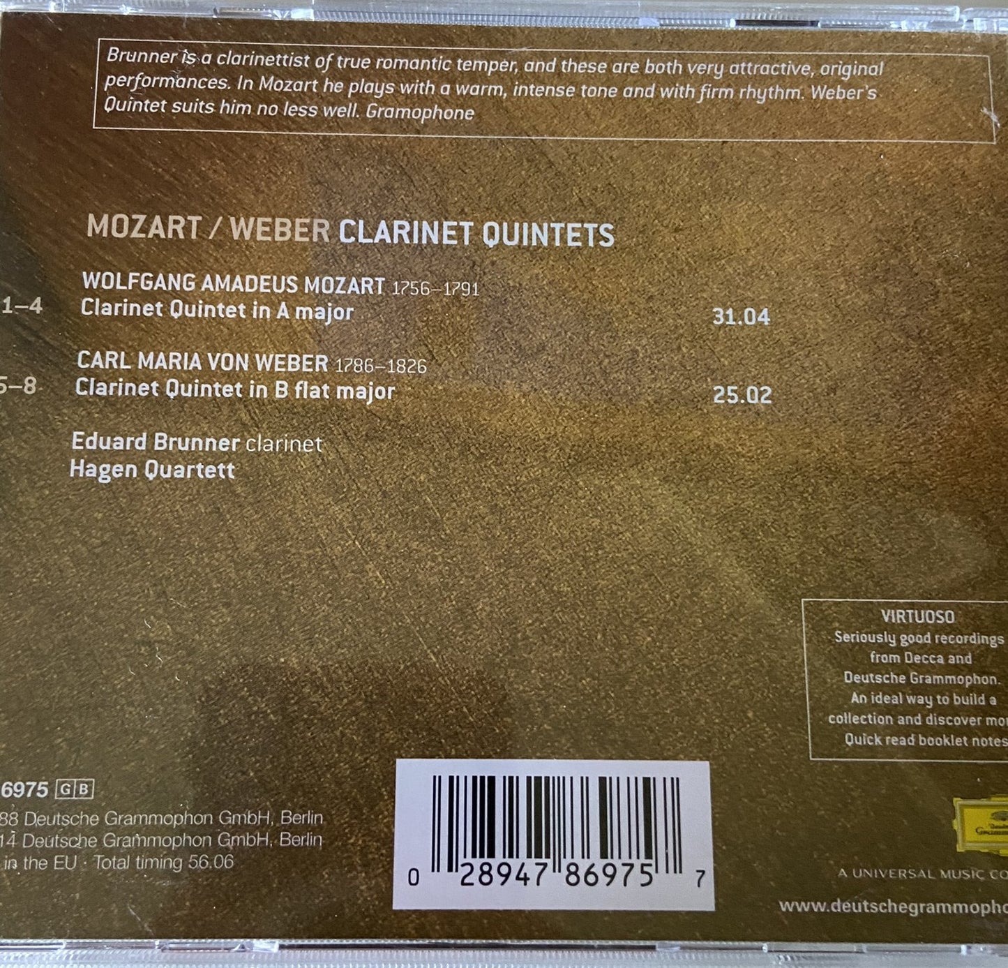 CLARINET QUINTETS / Mozart, Weber / Hagen Quartett - Deutsche Grammophon