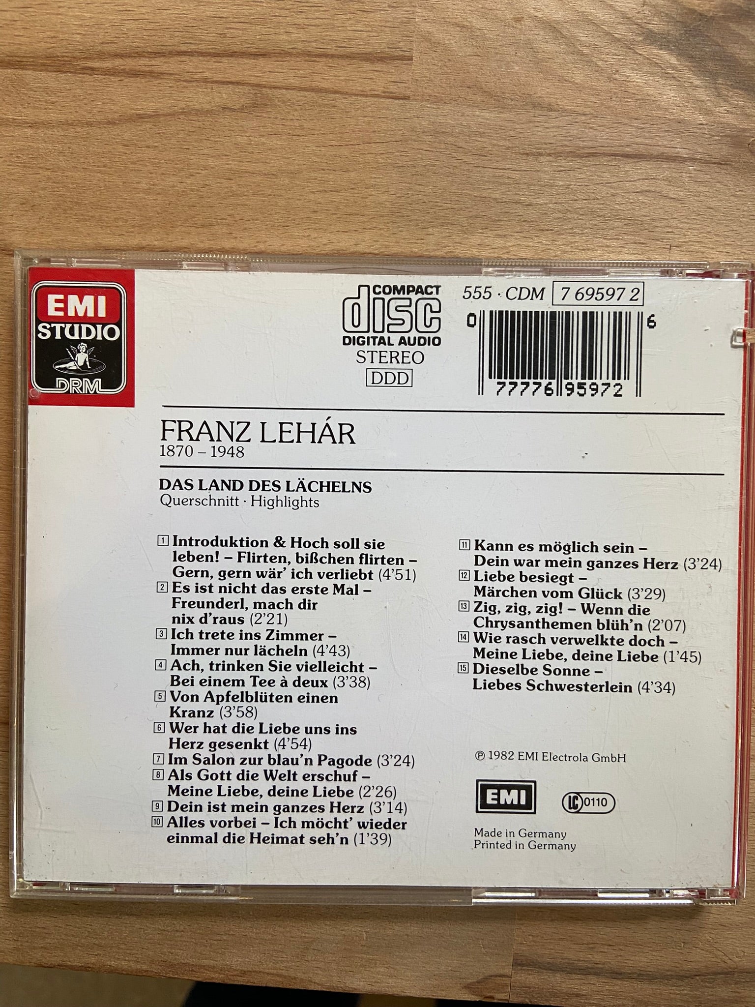 Back cover of a Franz Lehár CD with EMI branding 