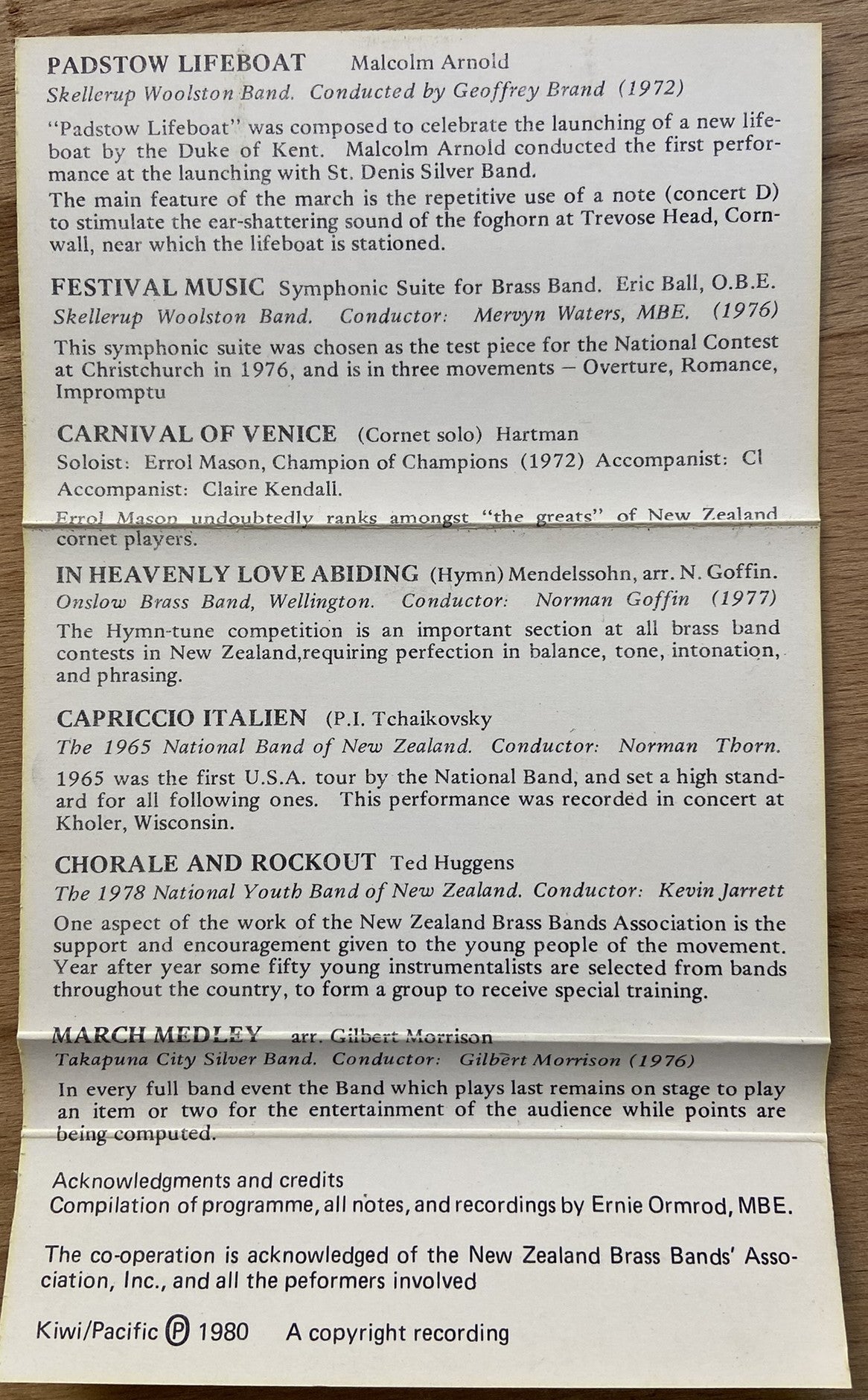 100 years of NZ Brass Bands Cassette Inner