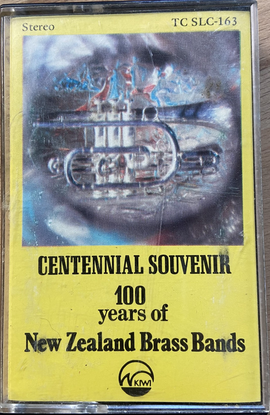 Cassette tape cover featuring a brass instrument with text about New Zealand brass bands.