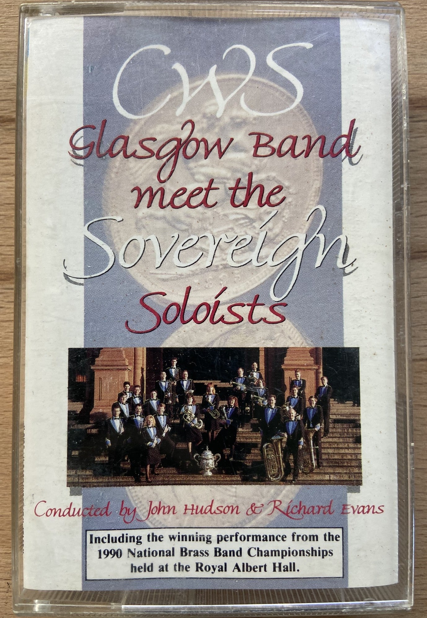 Cassette tape cover featuring Glasgow Band and the Sovereign Soloists with a photo of the band and text about their performance.