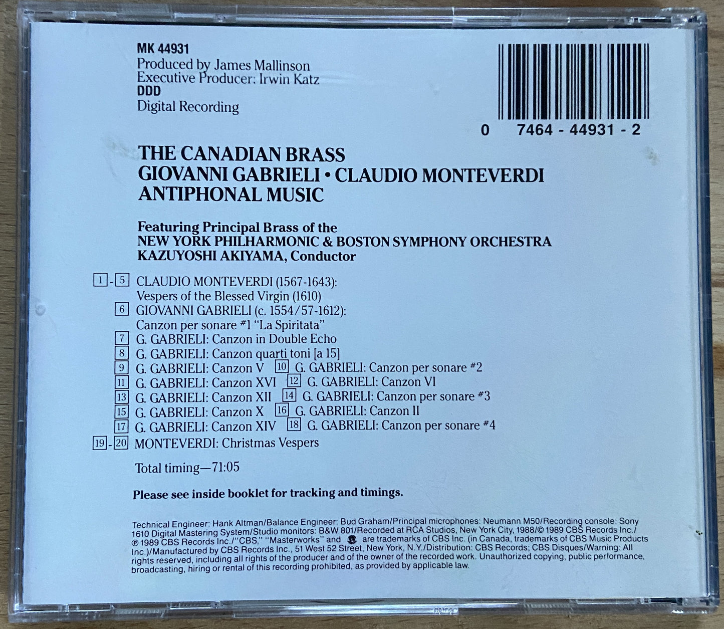 Gabrieli, Monteverdi: Antiphonal Music by Canadian Brass (CD, CBS Masterworks)