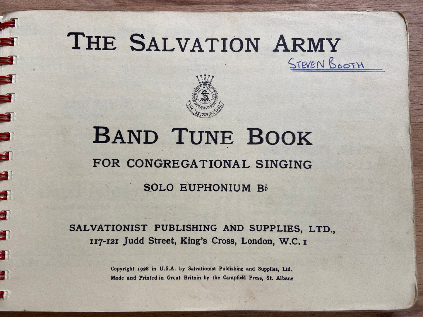 Vintage 1928 Salvation Army Band Tune Book- Euphonium Bb