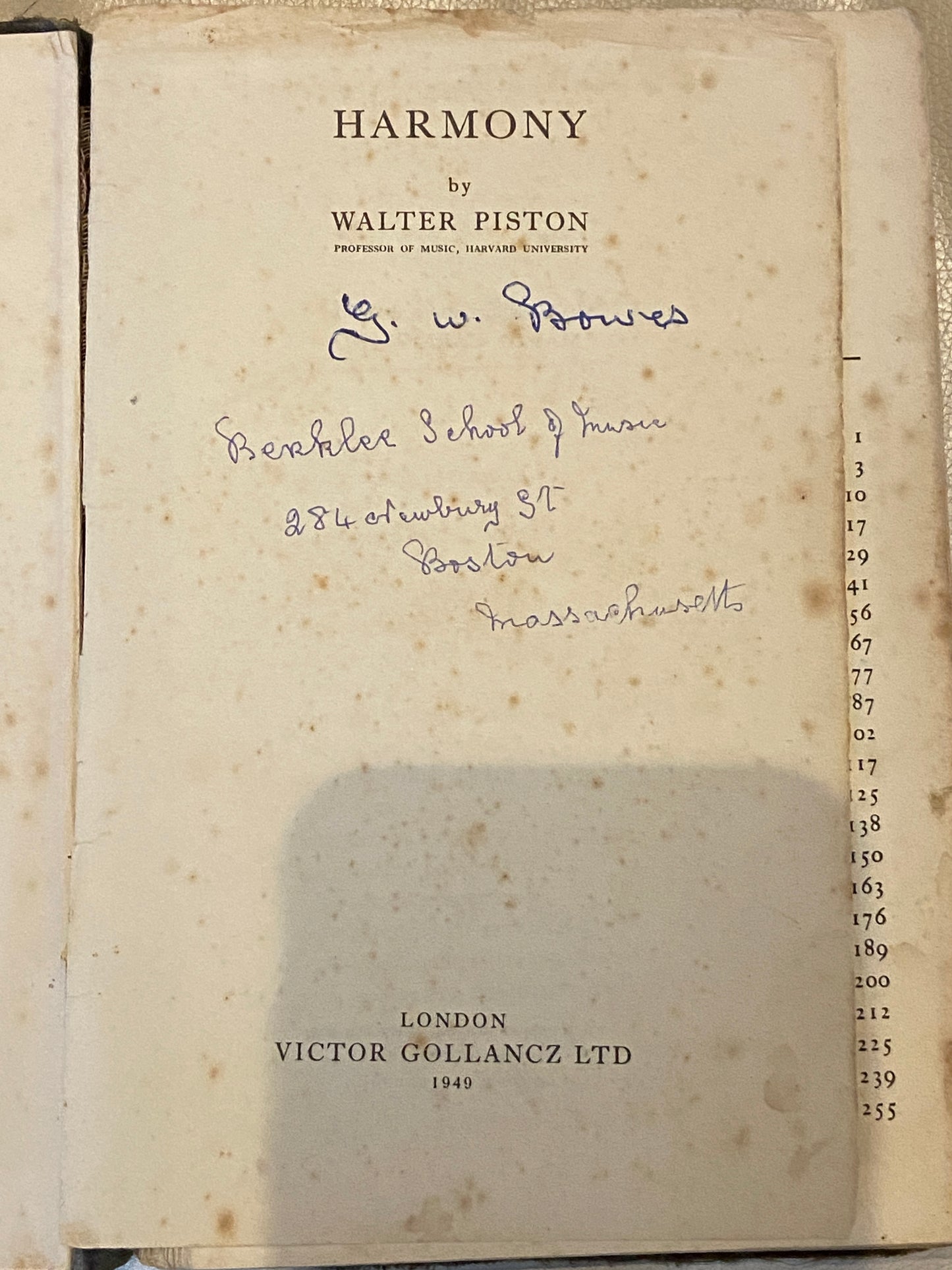 Harmony - Walter Piston - 1948 edition with historically significant entries
